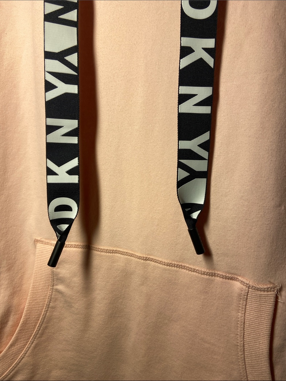 DKNY Peach Short-Sleeve Hooded Tunic with Black Logo Drawstrings. Size L/G/G - Picture 10 of 10